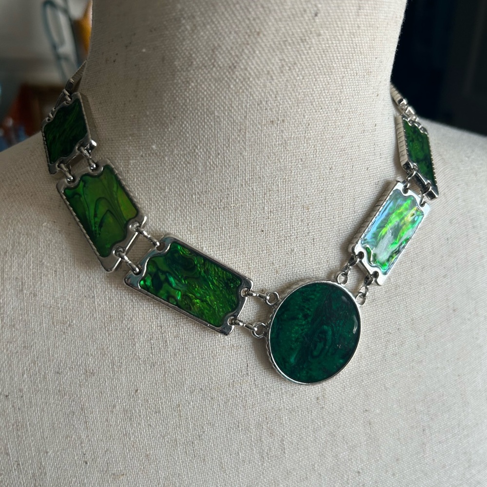 Green Abalone Shell Statement Necklace - image 3